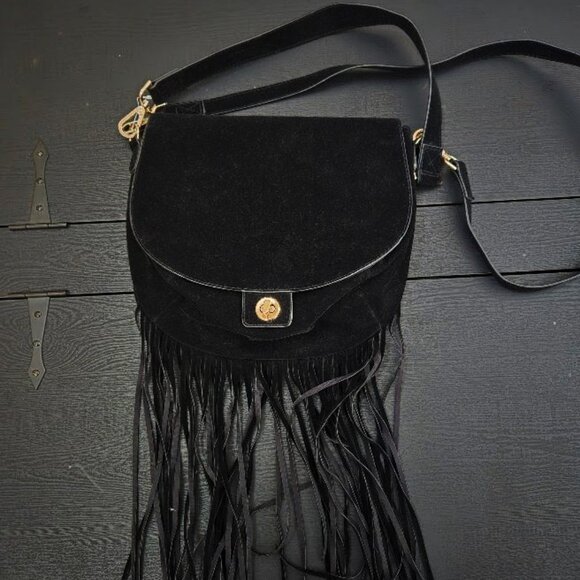 H&M Black faux suede fringe bottomed purse - Picture 1 of 4